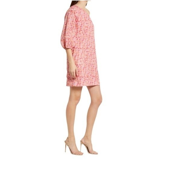 Something Navy Mini Floral One-Shoulder Linen & Cotton Dress Size M - Picture 11 of 11